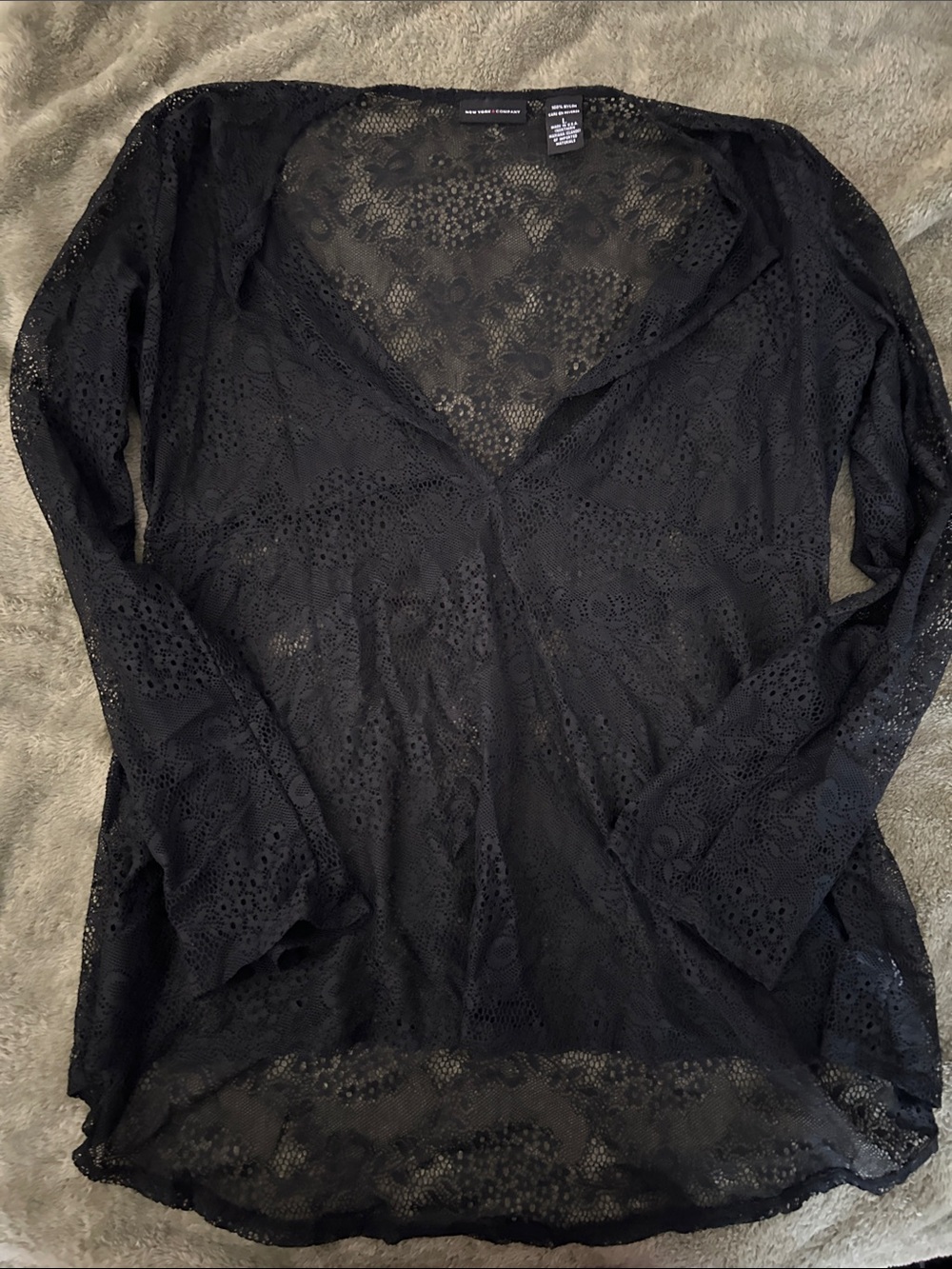 New York & Company Black Lace V-Neck Sheer Tunic